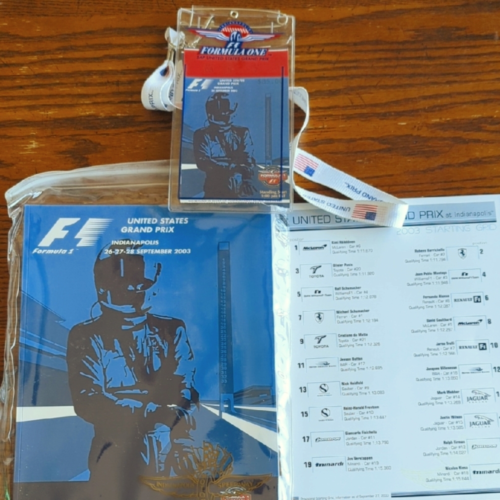2003 Formula 1 United States Grand Prix Program and Pass